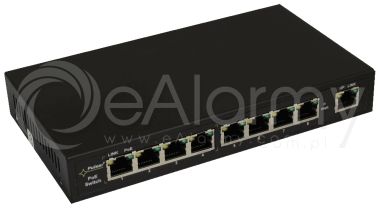 S94 9-portowy switch PoE dla 4 kamer IP, 4x PoE + 4x LAN + 1x UPLINK Pulsar